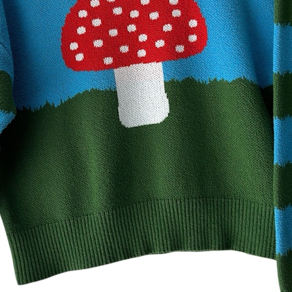 ZARA MUSHROOM SWEATER LIKE NEW BLUE & GREEN CHECKERBOARD COTTON BLEND | SMALL - Picture 3 of 10